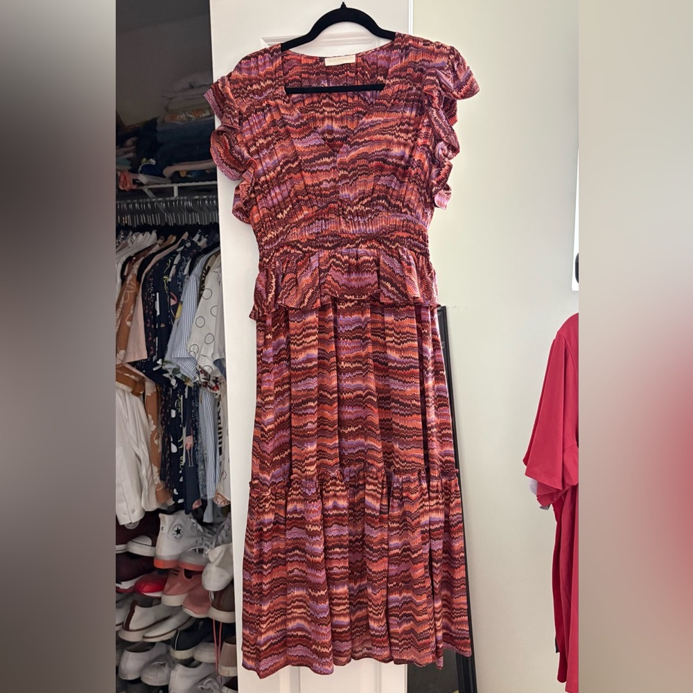 Ulla Johnson Vibrant Red and Orange Midi Dress